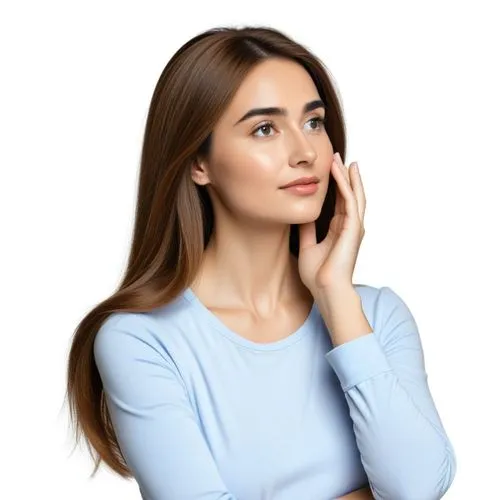 a beautiful woman posing for the camera with her hands on her cheek,sternocleidomastoid,girl on a white background,portrait background,marzia,blue background,transparent background