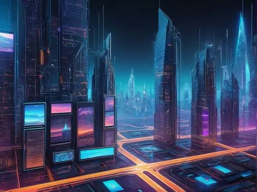 cybercity,cybertown,cityscape,futuristic landscape,cyberport,colorful city,metropolis,cyberia,fantasy city,cyberscene,microdistrict,cyberpunk,cityzen,city blocks,futuristic,city skyline,coruscant,cyberworld,cyberview,tron,Art,Artistic Painting,Artistic Painting 41