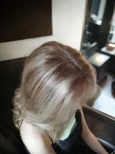 hair coloring,chignon,champagne color,natural color,caramel color,hairdressing,blond hair,short blond hair,hairstyler,make over,red-brown,hairstylist,blond,blond girl,blonde,pin hair,updo,hair,doll looking in mirror,brown