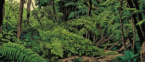 Write a thrilling adventure story about Fern in a perilous jungle.,leucaena,ferns,terrestrial plant,tree ferns,rainforest,forest plant,jungle drum leaves,vegetation,monstera,jungle,the foliage,foliage