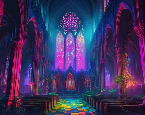 cathedral,haunted cathedral,colorful light,sagrada,the festival of colors,easter background,sanctum,church painting,colored lights,sanctuary,gothic church,risen,stained glass,church faith,church,easter theme,stained glass windows,world digital painting,holy place,sacred art,Conceptual Art,Sci-Fi,Sci-Fi 28