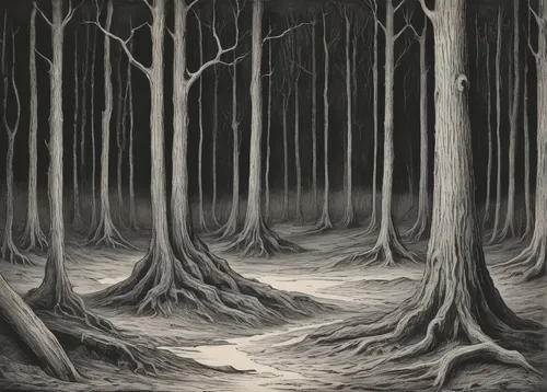 haunted forest,forest dark,cartoon forest,tree grove,swampy landscape,forest glade,elven forest,forests,row of trees,deciduous forest,forest,old-growth forest,the forest,forest landscape,the forests,forest floor,forest background,copse,ghost forest,grove of trees,Illustration,Black and White,Black and White 23