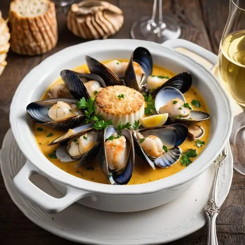 bouillabaisse,mussels,seafood in sour sauce,baltic clam,grilled mussels,cuisine of madrid,mussel,seafood pasta,spanish cuisine,fabada asturiana,new england clam bake,french food,étouffée,clam chowder,spaghetti alle vongole,paella,shellfish,sicilian cuisine,viennese cuisine,portuguese food