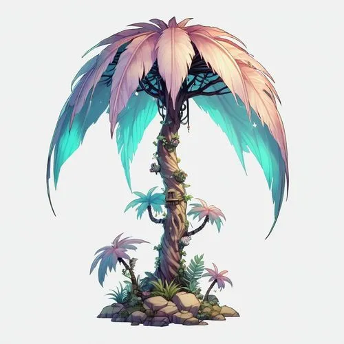 tropical bird climber,palm tree vector,palmtree,cartoon palm,giant palm tree,staghorn,Illustration,Abstract Fantasy,Abstract Fantasy 11