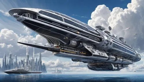 skyship,airships,helicarrier,sea fantasy,airship,air ship,skycycle,sci fiction illustration,rorqual,alien ship,stratocruiser,megaships,bathysphere,deltha,jetfoil,cloud atlas,flybridge,futuristic landscape,fleet and transportation,amfleet,Conceptual Art,Sci-Fi,Sci-Fi 24