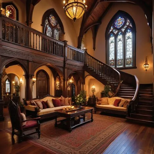 luxury home interior,ornate room,great room,greystone,loft,opulently,beautiful home,victorian room,mansion,wooden beams,entryway,upstairs,banisters,old victorian,interior decor,brownstone,driehaus,living room,luxury home,baronial,Illustration,Paper based,Paper Based 12