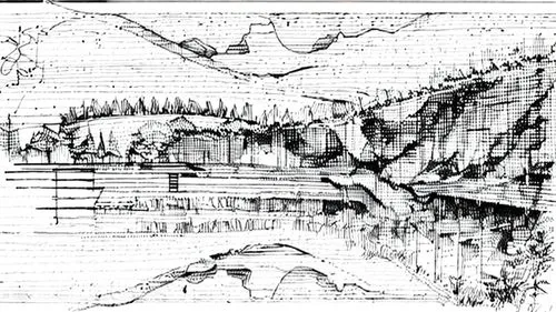 landscape plan,sheet drawing,cliff dwelling,cross-section,maya civilization,geological,cross section,cross sections,building valley,panoramical,lithograph,garden elevation,seismograph,cave on the wate