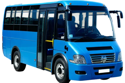 Modern city bus, vibrant blue body, silver wheels, large windows, doors open, people inside, driver steering wheel, air conditioning vent, leather seats, urban setting, afternoon sunlight, 3/4 composi