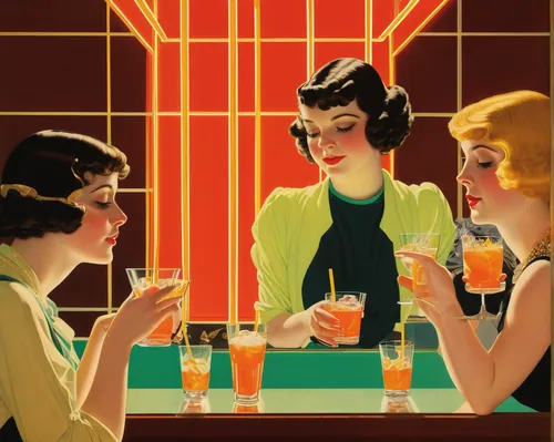 art deco woman,art deco,retro diner,roaring twenties,women at cafe,soda fountain,twenties women,art deco background,retro women,drinks,vintage illustration,diner,neon drinks,vintage girls,fifties,drinking establishment,twenties,soda shop,roaring 20's,flapper couple,Illustration,Retro,Retro 15