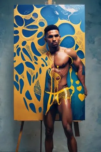 aquaman,male poses for drawing,mohammed ali,blue painting,neon body painting,poseidon,bodypainting,art painting,oil on canvas,art model,muhammad ali,body painting,meticulous painting,painter,merman,oil painting on canvas,fabric painting,bodypaint,art,greek god