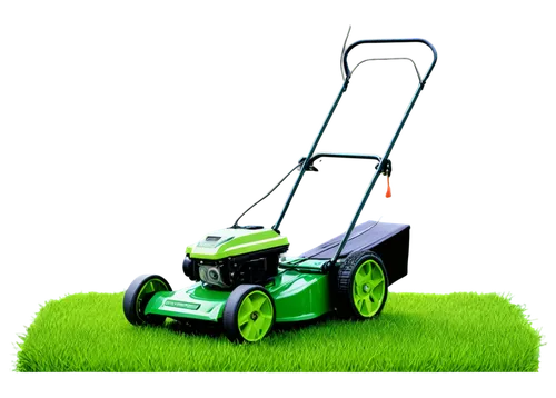 lawn mower, green grass, sunny day, summer season, realistic sounds, dynamic movement, rotating blades, vibrant colors, shallow depth of field, soft focus, 3/4 composition, warm lighting.,the green la