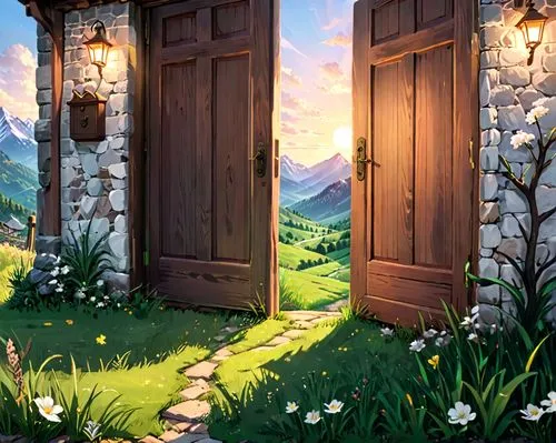 backgrounds,wooden door,springtime background,cartoon video game background,spring background,doors,armoire,open door,dandelion hall,wood daisy background,the threshold of the house,garden door,the door,door,doorway,background vector,backgrounds texture,background with stones,fairy door,home door,Anime,Anime,General