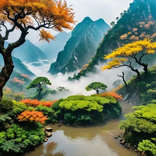 japan landscape,huangshan,japanese mountains,fantasy landscape,mountain landscape,huangshan mountains,landscape background,nature landscape,nature wallpaper,beautiful japan,hushan,mountainous landscape,japanese garden,mountain scene,japan garden,beautiful landscape,shaoming,south korea,nature background,river landscape,Conceptual Art,Sci-Fi,Sci-Fi 23