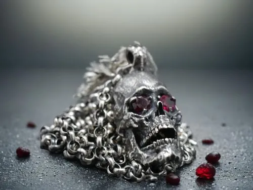 grave jewelry,vanitas,skull sculpture,gift of jewelry,dried rose,saw chain,metalsmith,silversmith,metal pile,jewelry manufacturing,cochineal,diamond pendant,body jewelry,iron chain,house jewelry,silve