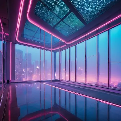 aqua studio,nightclub,ufo interior,futuristic art museum,spaceship interior,aquarium,aquariums,poolroom,seaquarium,baoli,glass wall,futuristic landscape,atmosfera,vapor,marine tank,diamond lagoon,pool bar,futuristic,sky space concept,bathhouse,Illustration,American Style,American Style 04