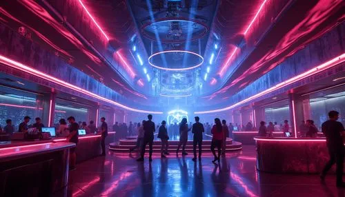 nightclub,cybercity,cyberscene,cyberworld,futuristic art museum,cyberpunk,bladerunner,scifi,tron,neon lights,sci - fi,cyberia,ufo interior,spaceport,spaceland,neon light,replicants,cyberport,polara,sci fi,Photography,General,Realistic