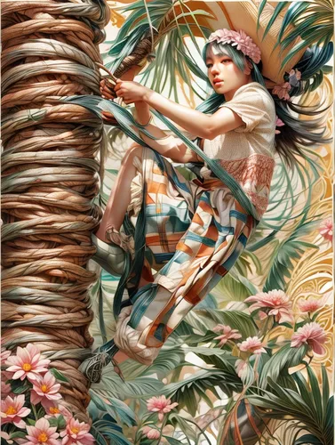 tarzan,tropical bird climber,hula,polynesian,palm branches,palm leaves,luau,basket weaver,hammock,vintage wallpaper,charango,tapestry,aloha,flora,sarong,palm fronds,bansuri,pan flute,polynesian girl,bamboo flute