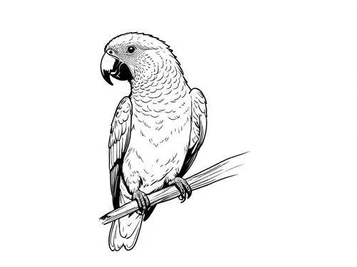 a drawing of a parrot sitting on a nch,parakeet,budgie,budgerigar,line art birds,little corella,gyrfalcon,budgerigar parakeet,peregrine,bird drawing,lanner falcon,yellow parakeet,bird png,red-tailed c