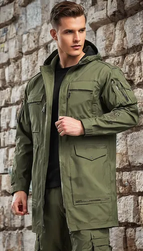 national parka,parka,khaki,bomber,outerwear,men clothes,high-visibility clothing,men's wear,military person,male model,military camouflage,pocket flap,weatherproof,trench coat,rain suit,military,military uniform,green jacket,overcoat,man's fashion,Illustration,Retro,Retro 12