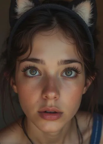 girl portrait,heterochromia,miqati,cat eyes,cat's eyes,cat ears,cat with blue eyes,women's eyes,mystical portrait of a girl,children's eyes,mirada,mayeux,fantasy portrait,poupard,pupils,cat look,young girl,girl wearing hat,eyes,photorealistic,Photography,Documentary Photography,Documentary Photography 14