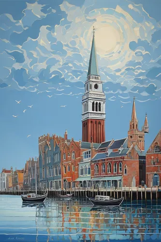 portsmouth,murano lighthouse,delft,murano,saint mark,venetian,ellis island,baltimore,venice,venetian hotel,harbor,hanseatic city,the waterfront,venice square,venezia,st kilda,red brick,southampton,clock tower,st petersburg,Illustration,Abstract Fantasy,Abstract Fantasy 02