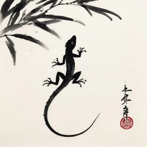 baishi,zhuangzi,taoism,female silhouette,gekko,guozhu,mushu,dalixia,baguazhang,zhiyuan,gecko,taoist,japanese art,doubletail,oriental painting,wuhuan,taijiquan,dakuten,agamas,auspicious symbol,Illustration,Paper based,Paper Based 30