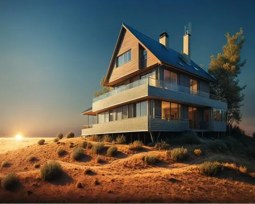 dunes house,wooden house,timber house,3d rendering,cubic house,dune ridge,beach house,inverted cottage,beachhouse,cube house,danish house,eco-construction,digital compositing,admer dune,cube stilt hou