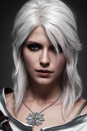 white hair, dark eye shadow, white shirt, brown leather strap,white rose snow queen,dark elf,violet head elf,witcher,male elf,elven,massively multiplayer online role-playing game,cullen skink,tiber ri