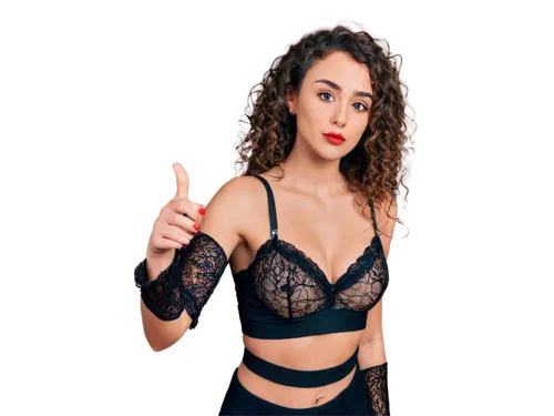 Sexy lady, selfie pose, solo, (25yo), curly brown hair, smoky eyes, bold eyebrows, red lipstick, lace bra, cleavage, toned arms, shoulder straps, soft focus, warm lighting, shallow depth of field, 3/4