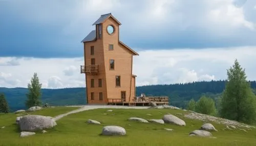 People are coming,a small wooden church with a clock on top,wooden church,little church,struthof,stone tower,cerknica,jermuk