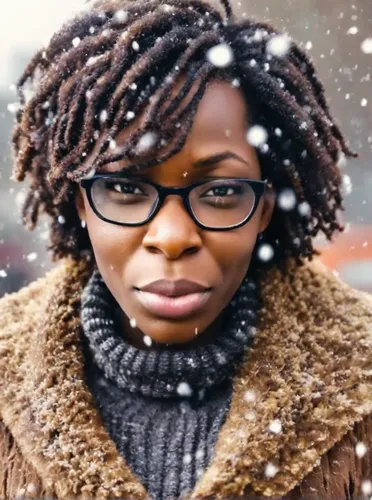 Beautyfull african woman under snow in winter, full body view,maria bayo,nigeria woman,eskimo,woman portrait,in the snow,african american woman,lace round frames,snowy,afroamerican,the snow queen,wint