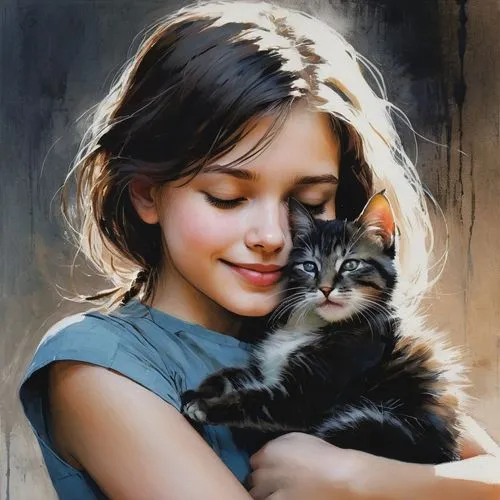 tenderness,little boy and girl,cat lovers,romantic portrait,oil painting,oil painting on canvas,child portrait,vintage boy and girl,art painting,cute cat,cat love,little girls,sweetness,childs,young cat,little cat,innocence,tabby cat,little girl,boy and girl,Illustration,Paper based,Paper Based 05