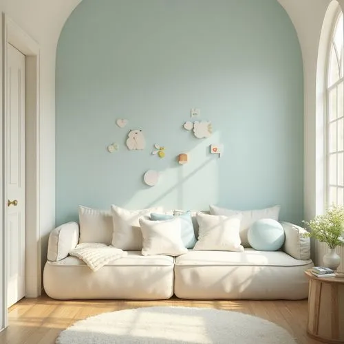 opaline,baby room,nursery decoration,wall plaster,fromental,children's bedroom,blue room,kids room,wall paint,danish room,wall decoration,painted wall,interior decor,children's room,blue pillow,stucco wall,soft furniture,interior decoration,wall decor,decors,Photography,General,Realistic