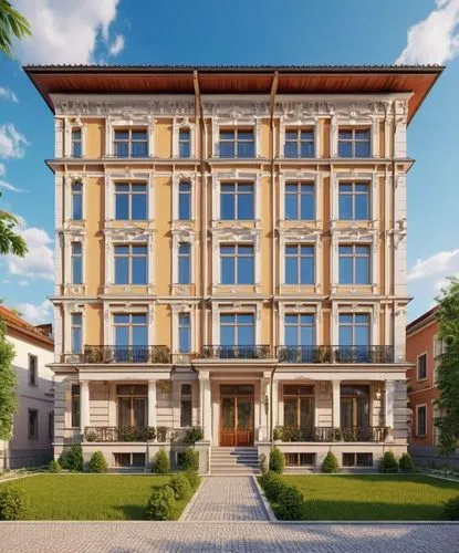 residential building in classic style,an artist's rendering of a two story apartment building with balconies,fondazione,palazzolo,palazzina,milanesi,palazzi,palazzos,Photography,General,Realistic