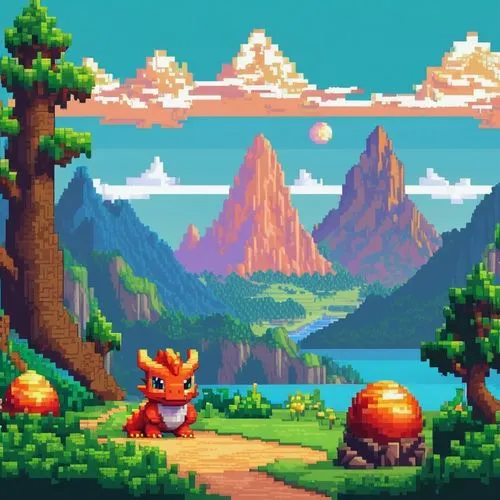 playmander,robotnik,cartoon video game background,kazooie,dragon,pixel,Unique,Pixel,Pixel 01