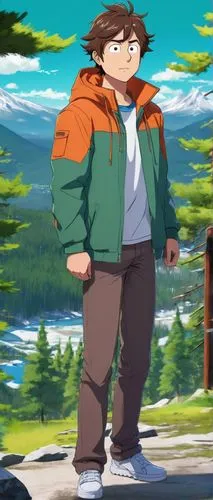 brock coupe,nikko,windbreaker,moc chau hill,parka,stylish boy,dipper,hiker,cargo pants,spherical,jasper,anime japanese clothing,mountain fink,anime boy,river pines,park ranger,national parka,sakana,pines,yo-kai,Illustration,Japanese style,Japanese Style 03