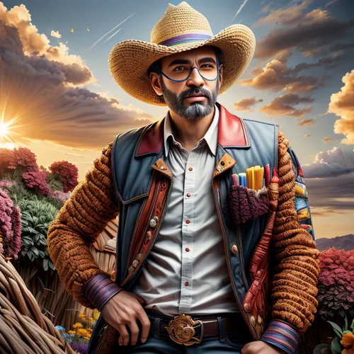 farmer,southwestern,miguel of coco,farmer in the woods,farmworker,sheriff,western,pandero jarocho,digital compositing,altiplano,game illustration,mexican revolution,biologist,ranger,wild west,vendor,mexican,fantasy portrait,john day,gardener