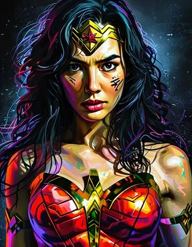 a woman in wonder costume with her arms stretched,wonderwoman,wonder woman,wonder woman city,themyscira,barda,superhero background,gal,ww,goddess of justice,darna,jl,super woman,neon body painting,sup