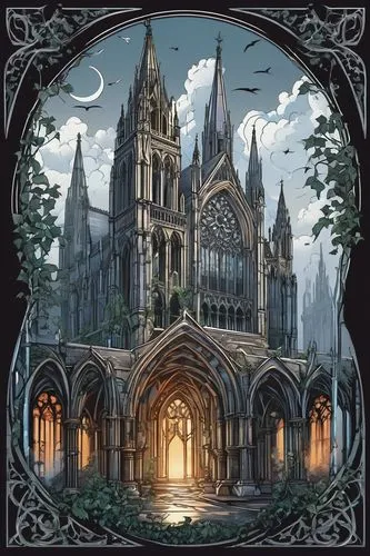 ravenloft,neogothic,gothic church,nidaros cathedral,beleriand,magisterium,nargothrond,gothic style,gondolin,alfheim,haunted cathedral,cathedrals,thingol,gothic,elminster,obernewtyn,cathedral,seregil,pugmire,canterville,Unique,Design,Sticker