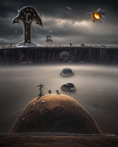 mushroom landscape,fantasy landscape,mushroom island,alien world,futuristic landscape,alien planet,fantasy picture,volcanic landscape,lunar landscape,photo manipulation,post-apocalyptic landscape,conceptual photography,terraforming,photomanipulation,volcanic field,planetarium,surrealism,black landscape,fantasy art,extraterrestrial life,Common,Common,Commercial