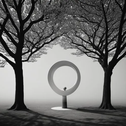 ring fog,circle around tree,tree with swing,hertzfeldt,enso,motzfeldt,tree silhouette,chair circle,steel sculpture,tree thoughtless,roundabout,encircles,torus,arbor,circle,silhouette of man,veil fog,sculpture park,encircled,circles,Photography,Documentary Photography,Documentary Photography 17