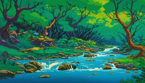 cartoon video game background,cartoon forest,brook landscape,river landscape,a river,watercolor background,forest background,ash falls,a small waterfall,the brook,flowing creek,riparian forest,forest landscape,colored pencil background,mountain spring,streams,landscape background,fairy forest,mountain stream,river pines,Illustration,Children,Children 01