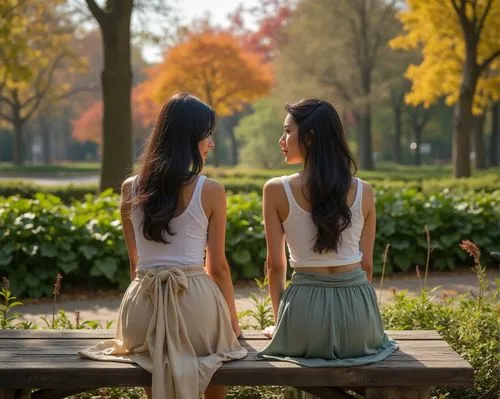 asiaticas,two girls,cambodians,dhammakaya,ao dai,meditators,Illustration,American Style,American Style 01