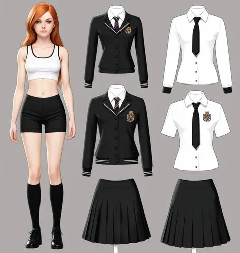 derivable,school clothes,dressup,a uniform,uniform,uniforms,tailcoats,school skirt,women's clothing,trinian,police uniforms,tailcoat,formalwear,black and white pieces,ladies clothes,attires,merula,outfits,clary,school items,Unique,Design,Character Design