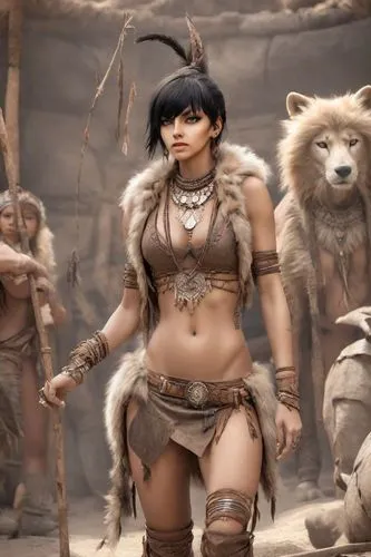 warrior woman,amazona,female warrior,cavewoman,neferneferuaten,cave girl,Photography,Realistic