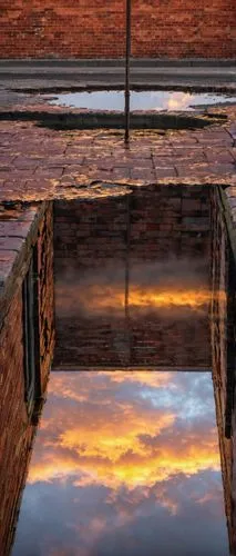 reflection in water,reflecting pool,water reflection,reflection of the surface of the water,reflections in water,water mirror,mirror water,red brick,puddle,reflexed,reflection,red bricks,mirror reflection,red brick wall,reflectional,reflected,reflejo,flooded pathway,reflections,cistern,Conceptual Art,Oil color,Oil Color 05