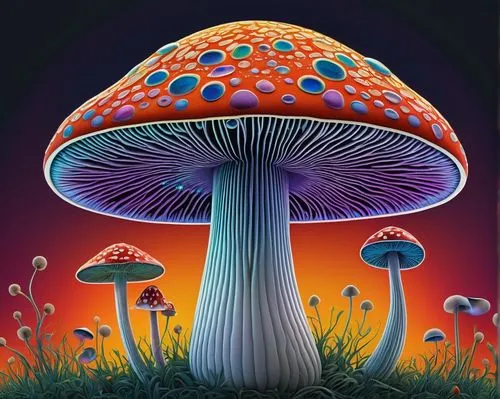 mushroom landscape,muscaria,blue mushroom,psilocybin,agaric,club mushroom,agarics,cubensis,conocybe,fly agaric,shrooms,toadstools,mushroom type,forest mushroom,psilocybe,tree mushroom,mycologist,mushroom island,basidiomycota,mushroom,Illustration,Retro,Retro 15