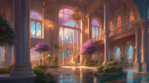 there is a very large building that is located,dandelion hall,conservatory,hall of the fallen,violet evergarden,ballroom,the threshold of the house,Conceptual Art,Fantasy,Fantasy 01