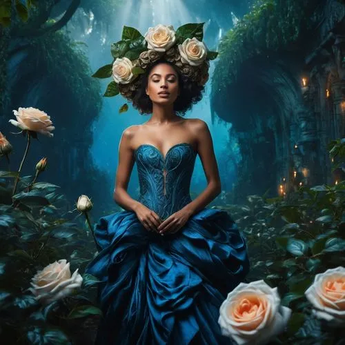 blue rose,rosa 'the fairy,fantasy picture,blue moon rose,blue enchantress,blue hydrangea,Photography,General,Fantasy