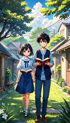 shinran,studio ghibli,ghibli,girl and boy outdoor,clannad,anime cartoon,Anime,Anime,Realistic